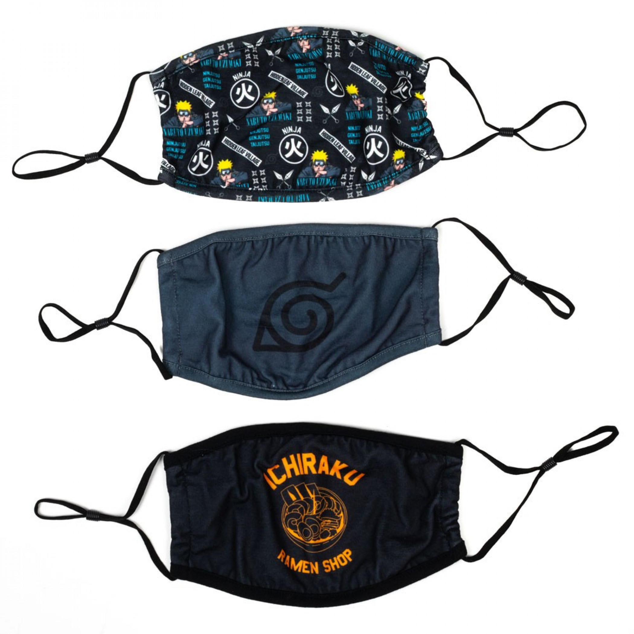 Naruto Characters and Symbols 3 Pack Adjustable Face Cover